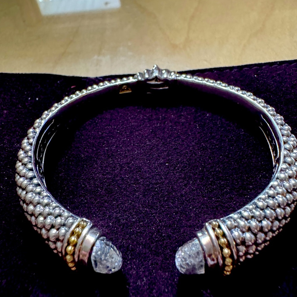 Lagos Sterling and 18k Gold White Topaz Bracelet, Size Large.